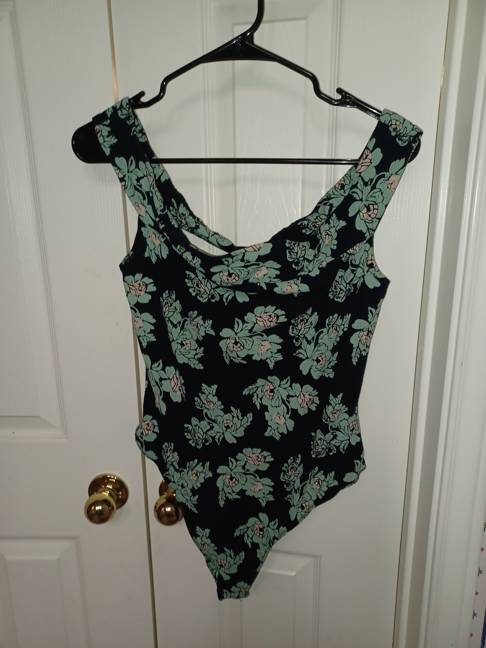 Free people Black Bandeau Bodysuit with Mint Floral Print